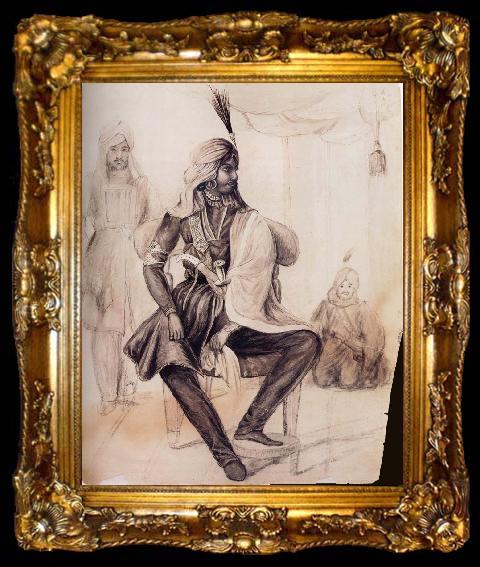 framed  unknow artist Portrait of Hira Singh,Favorite of the Sikh Leader Ranjit Singh, ta009-2